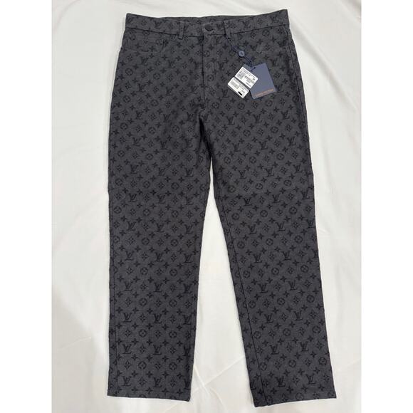 Louis Vuitton NBA Monogram Logo Gris Chine Grey Black Regular Denim Jeans 34 - Picture 4 of 16